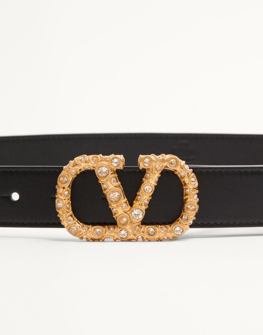 Valentino Handbags Cintura Vlogo Signature In Vitello Lucido Con Cristalli 30 Mm per Donna in Avorio/crystal | Valentino IT Vendite Flash