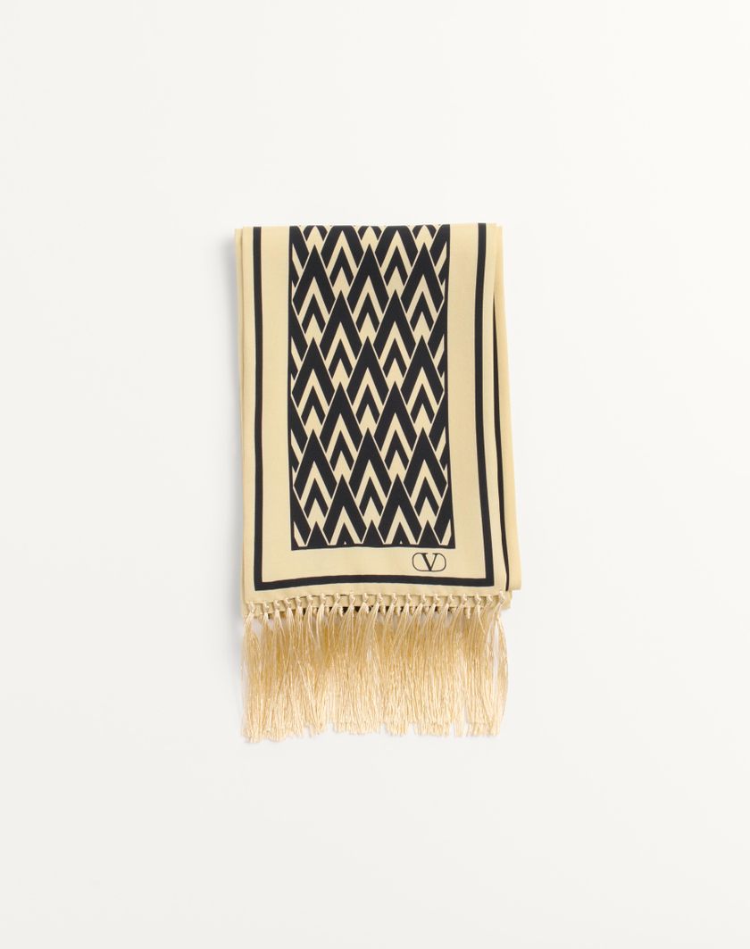 Valentino Handbags Scarf Bandeaux Toute La V In Seta Con Frange per Uomo in Crema/nero | Valentino IT In Saldo
