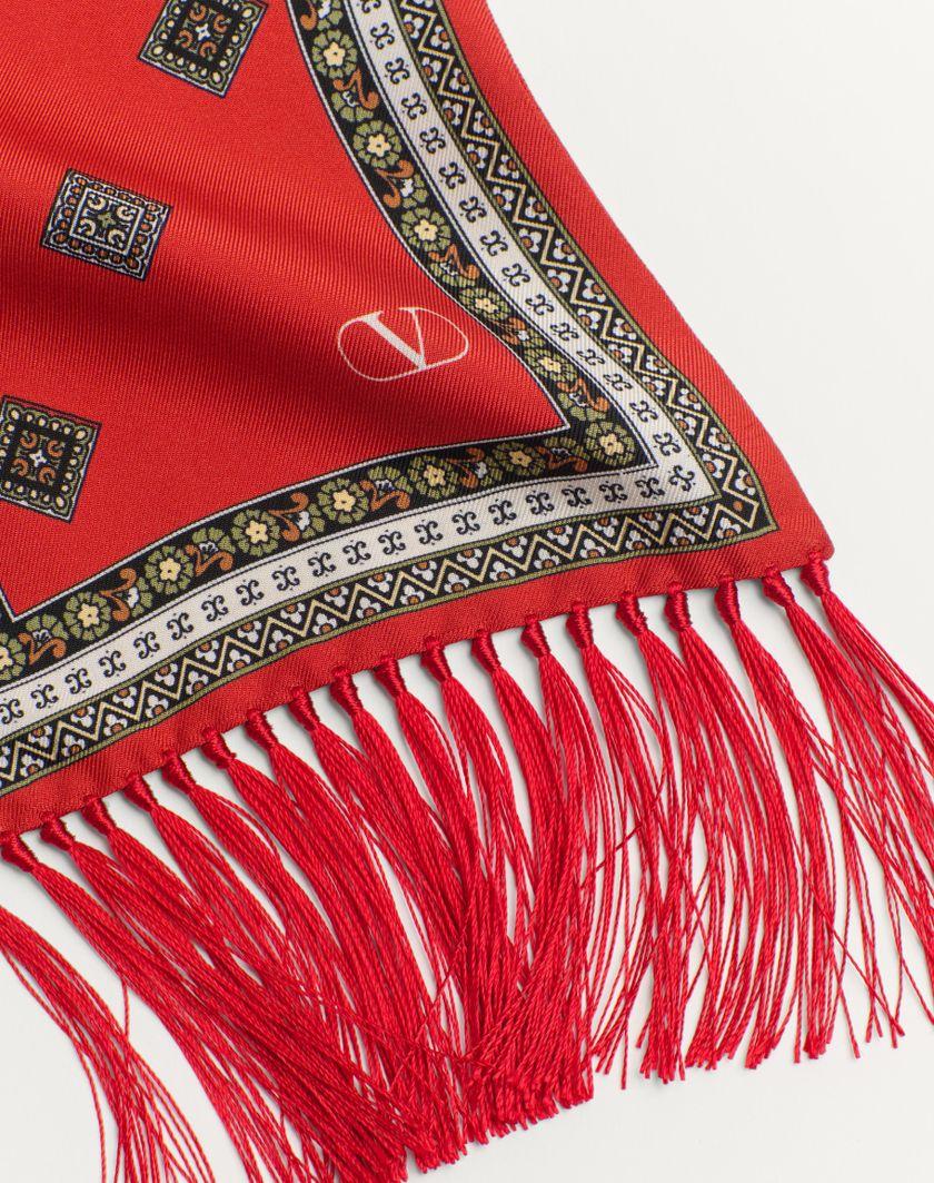 Valentino Handbags Scarf Bandeaux Chamber In Seta Con Frange per Uomo in Arancione/bianco/beige/crema | Valentino IT Nuovo