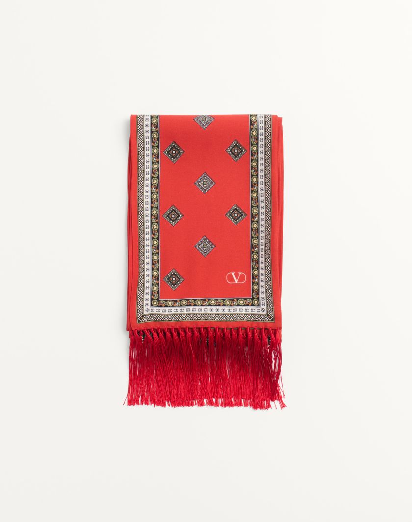 Valentino Handbags Scarf Bandeaux Chamber In Seta Con Frange per Uomo in Arancione/bianco/beige/crema | Valentino IT Nuovo