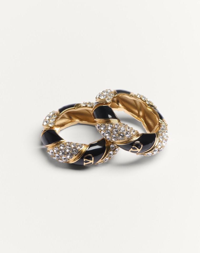 Valentino Handbags Orecchini Valentino Garavani Pas Plus In Metallo Smalto Perla E Cristalli Swarovski® per Uomo in Oro/nero/crystal | Valentino IT Pezzi Unici