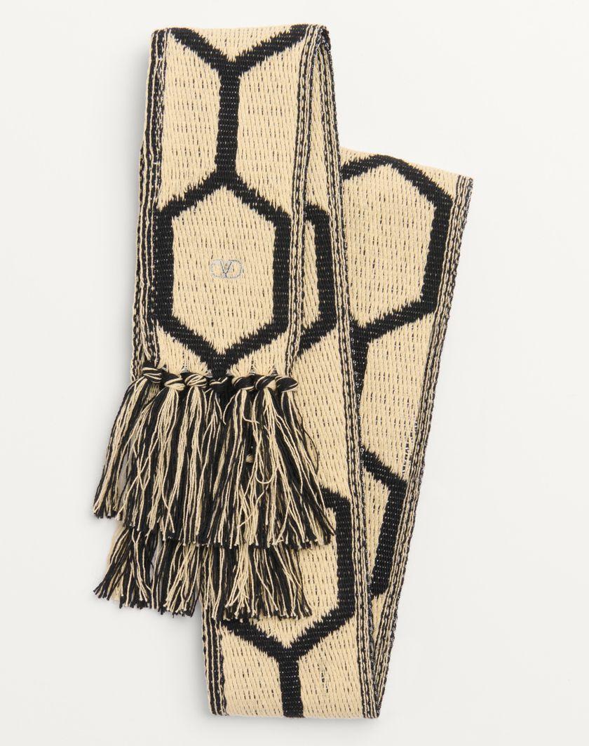 Valentino Handbags Sciarpa Antibes In Cotone Con Frange per Uomo in Nero/beige | Valentino IT Soddisfazione Garantita