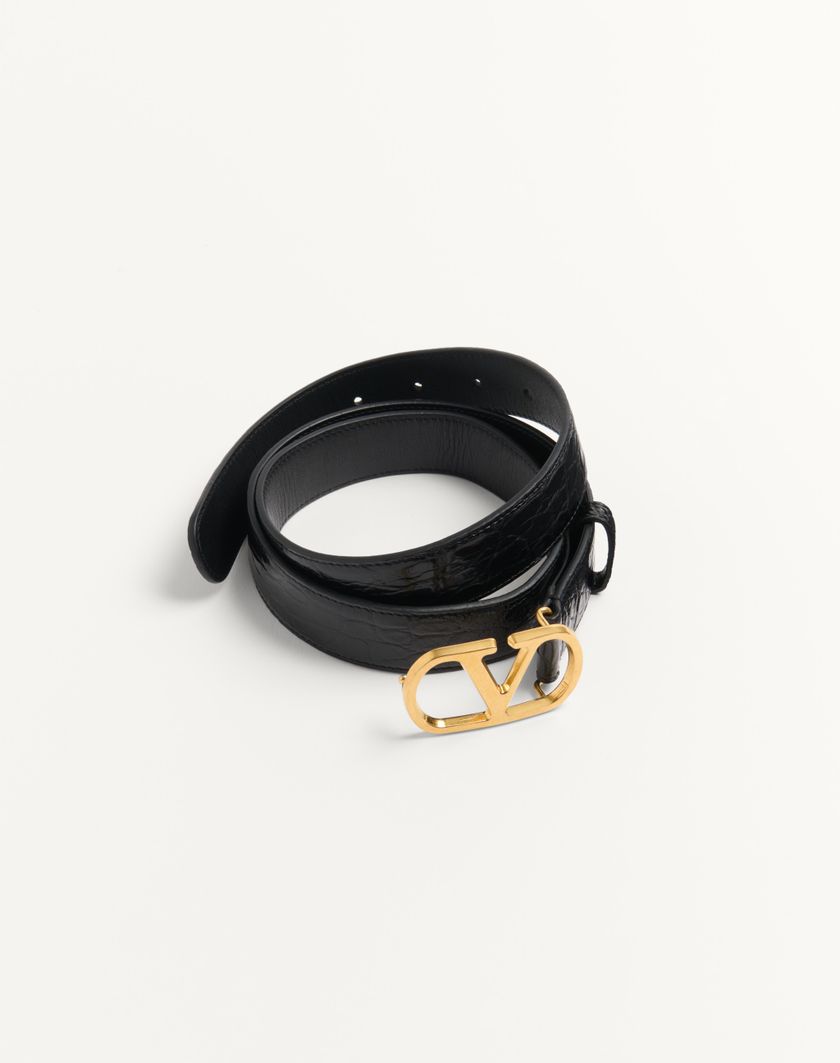 Valentino Handbags Cintura Vlogo Signature In Coccodrillo 30 Mm per Uomo in Nero | Valentino IT Affare Del Giorno