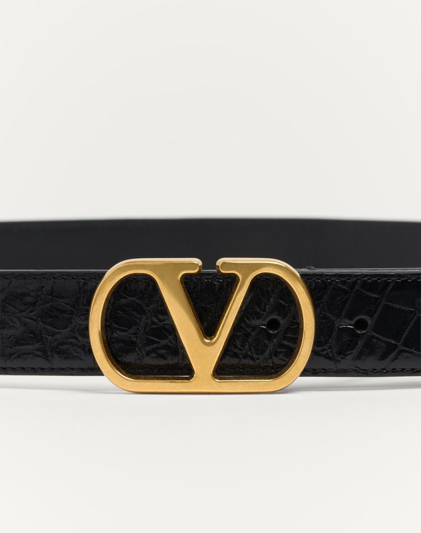 Valentino Handbags Cintura Vlogo Signature In Coccodrillo 30 Mm per Uomo in Nero | Valentino IT Affare Del Giorno
