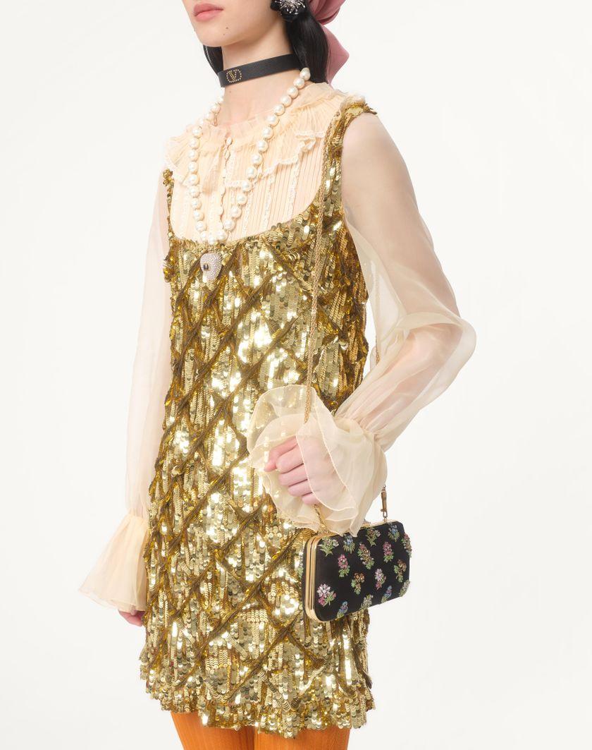 Valentino Handbags Abito Corto In Tulle Illusione Ricamato per Donna in Avorio/oro | Valentino IT Convenienza