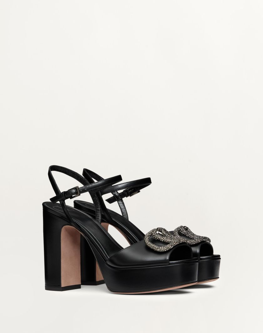 Valentino Handbags Sandalo Con Plateau Vlogo Signature In Vitello 115mm per Donna in Nero | Valentino IT Offerta