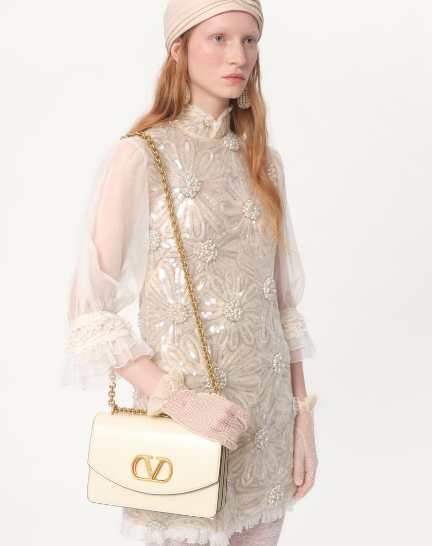 Valentino Handbags Abito Corto In Organza Ricamato per Donna in Grigio Perla | Valentino IT Online