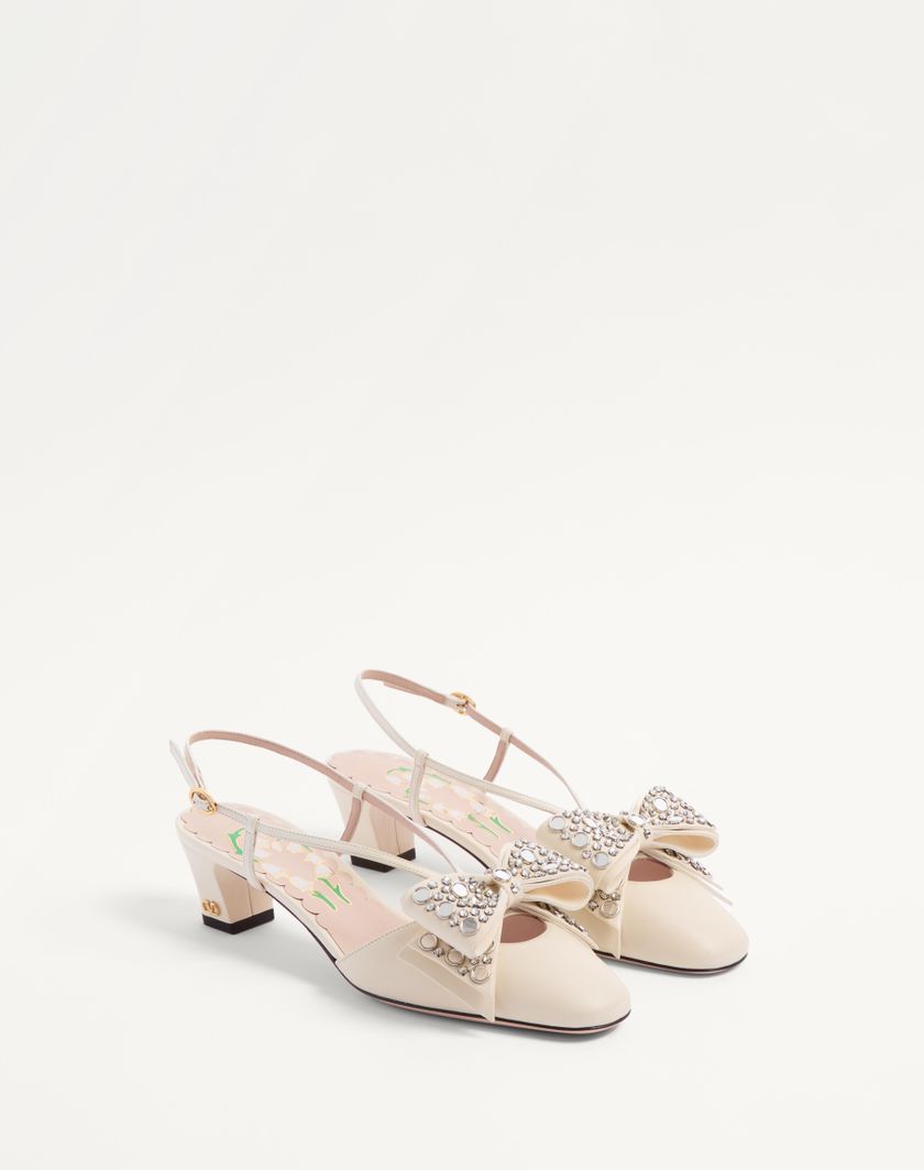 Valentino Handbags Décolleté Slingback Bowow In Capretto Con Specchi E Cristalli 45mm per Donna in Avorio/silver | Valentino IT Outlet