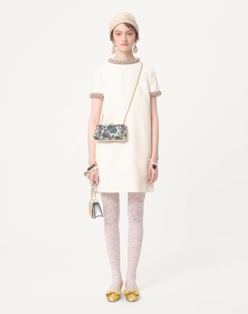 Valentino Handbags Abito Corto In Crepe Couture Ricamato per Donna in Avorio/multicolor | Valentino IT Moda