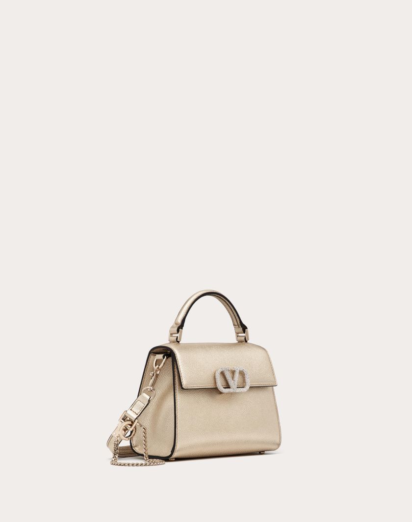 Valentino Handbags Borsa A Mano Mini Vsling In Vitello Granato Metallizzato per Donna in Platino/crystal | Valentino IT Convenienza