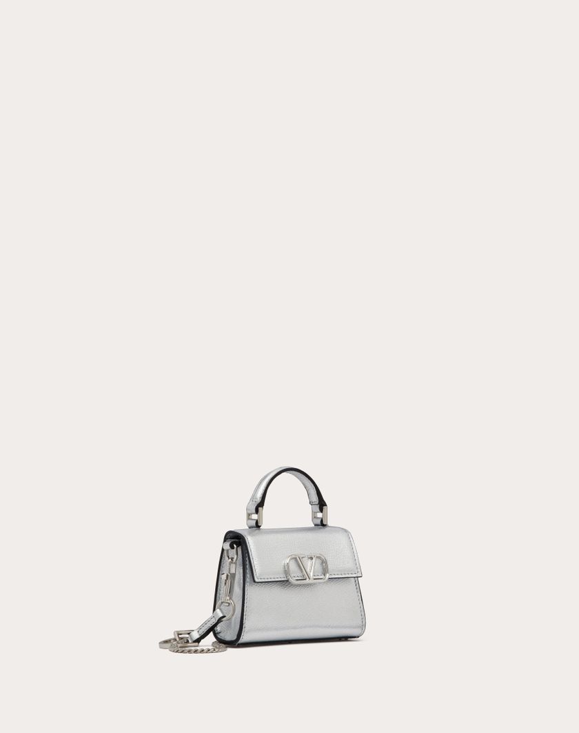 Valentino Handbags Borsa A Mano Micro Vsling In Vitello Granato Metallizzato per Donna in Argento | Valentino IT In Vendita