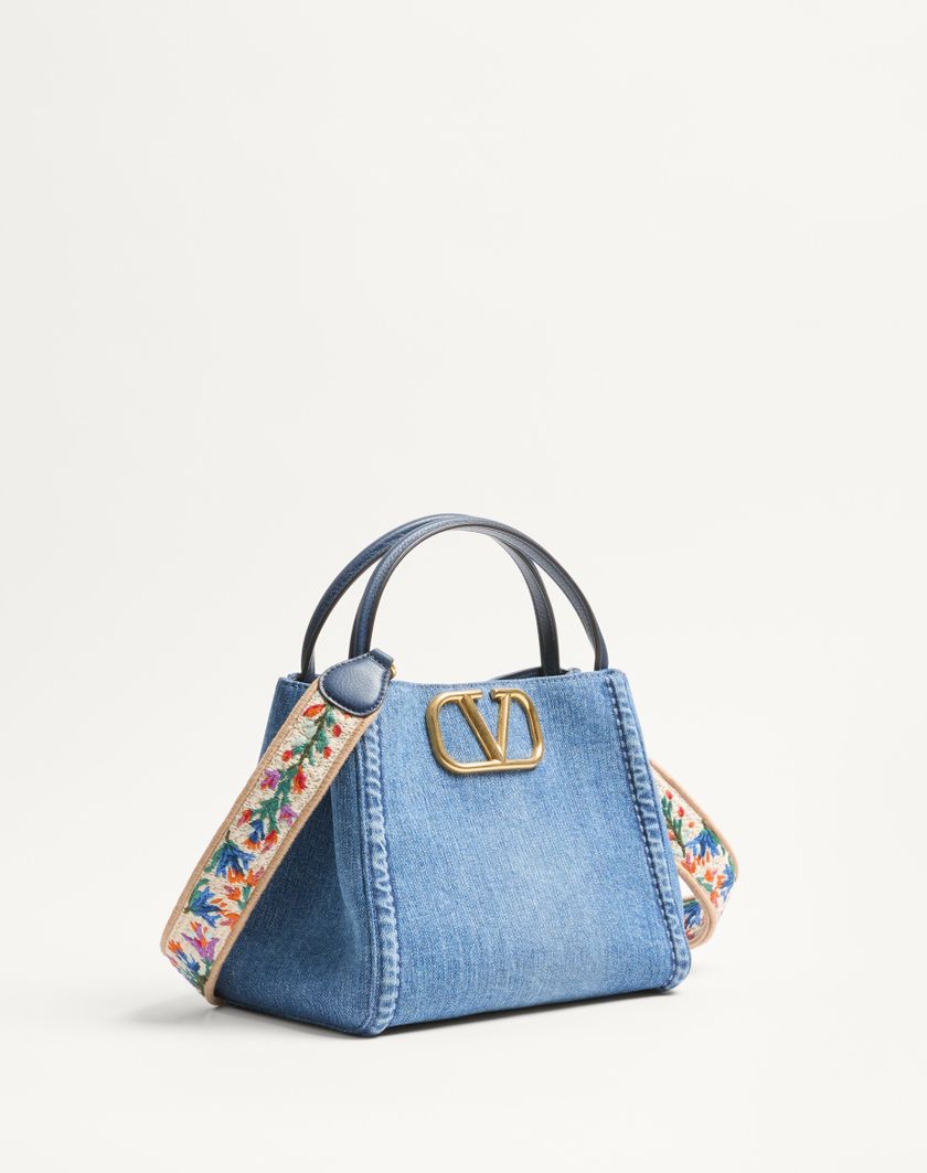 Valentino Handbags Borsa A Mano Media Valentino Garavani Alltime In Denim Con Tracolla Nastro Ricamato per Donna in Denim/worker/multicolor | Valentino IT Hotsell