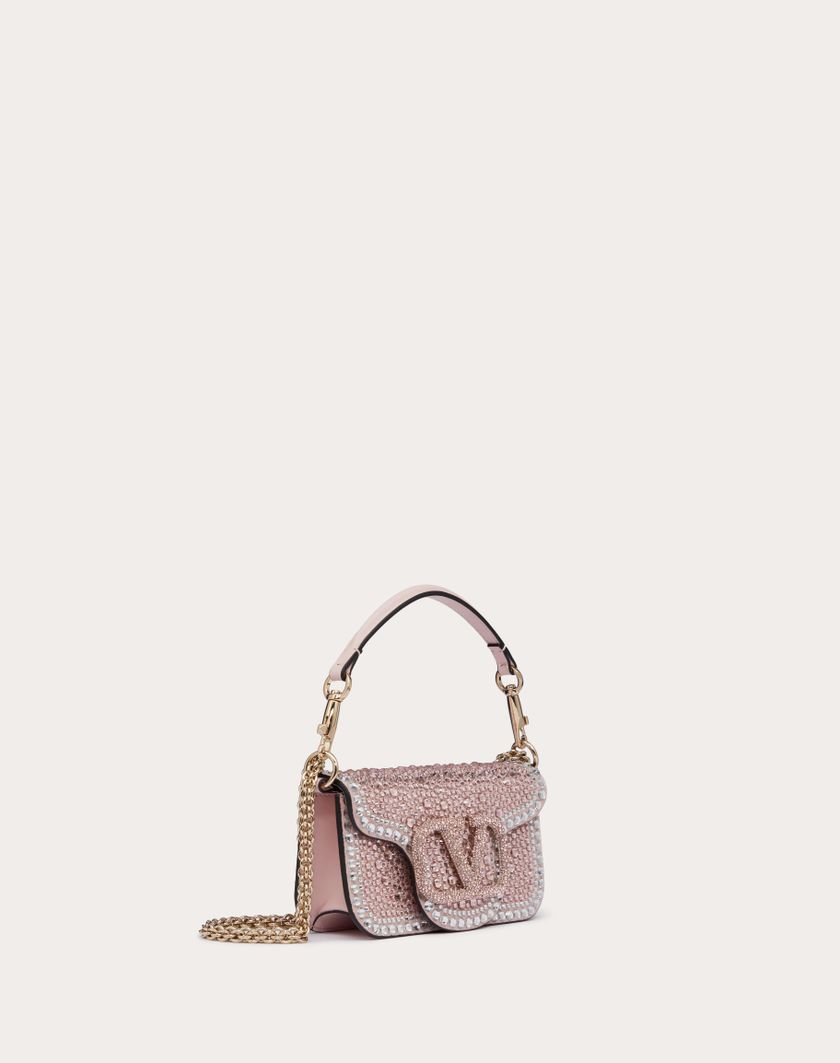 Valentino Handbags Borsa Piccola A Spalla Valentino Garavani Locò Con Strass per Donna in Crystal/rose Quartz/platino | Valentino IT Prezzo Ridotto