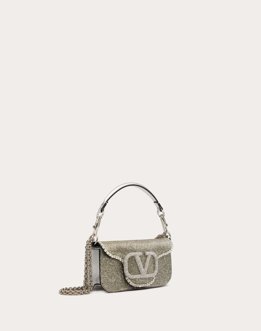 Valentino Handbags Borsa Piccola A Spalla Valentino Garavani Locò Ricamata per Donna in Silver/crystal | Valentino IT Novità