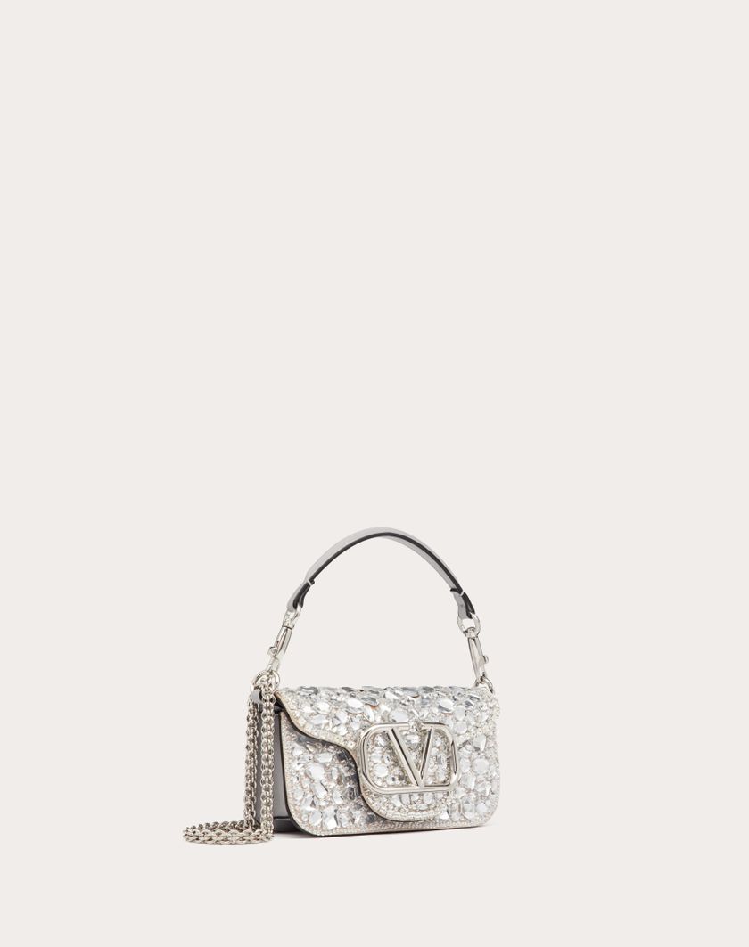 Valentino Handbags Borsa Piccola A Spalla Locò Con Cristalli per Donna in Argento | Valentino IT Presa