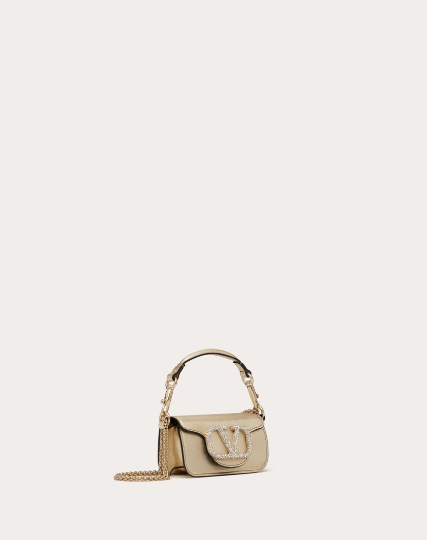 Valentino Handbags Borsa Micro Con Catena Valentino Garavani Locò Con Logo Gioiello per Donna in Platino/crystal | Valentino IT In Saldo