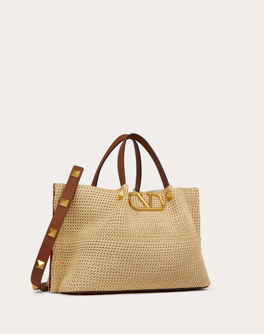 Valentino Handbags Borsa Shopping Media In Rafia Sintetica per Donna in Selleria/naturale/rouge Pur | Valentino IT Affare Del Giorno