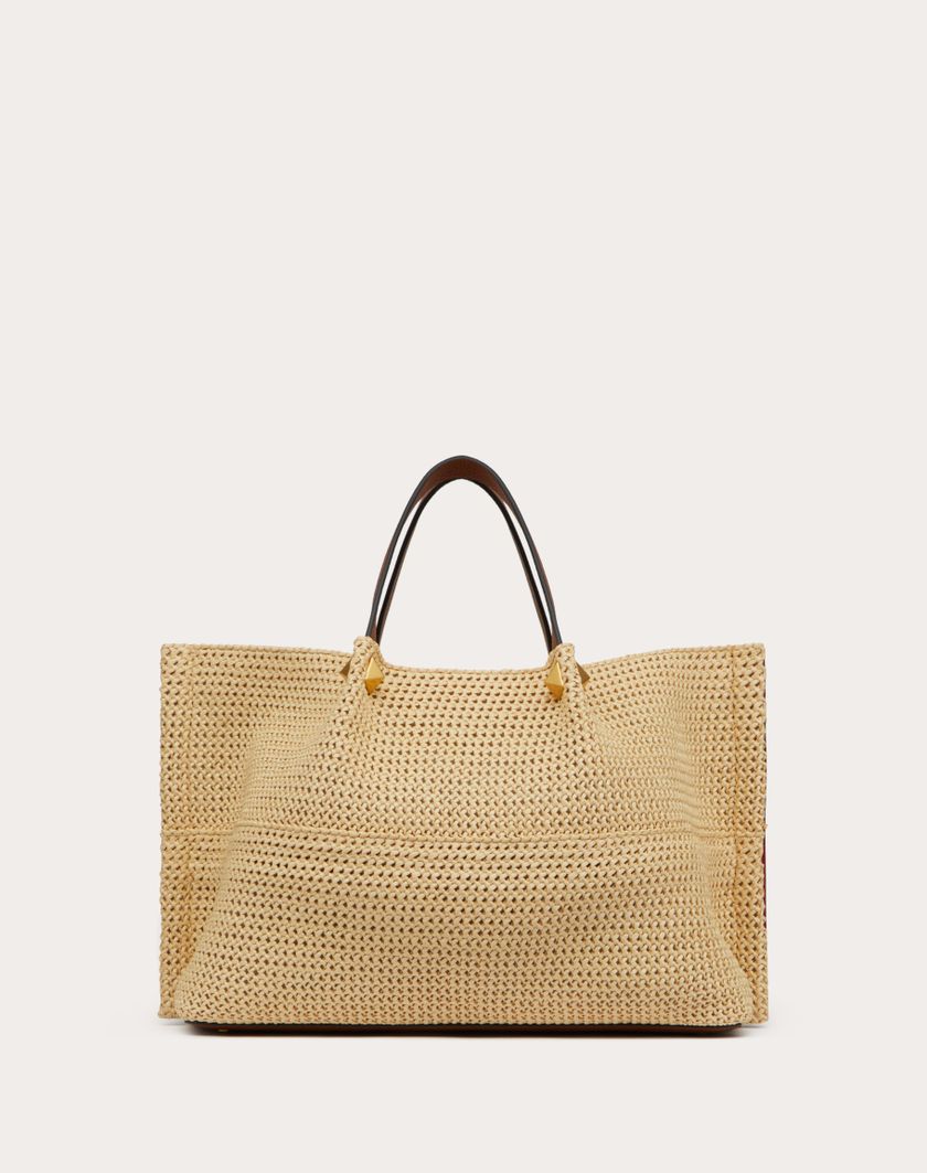 Valentino Handbags Borsa Shopping Media In Rafia Sintetica per Donna in Selleria/naturale/rouge Pur | Valentino IT Affare Del Giorno