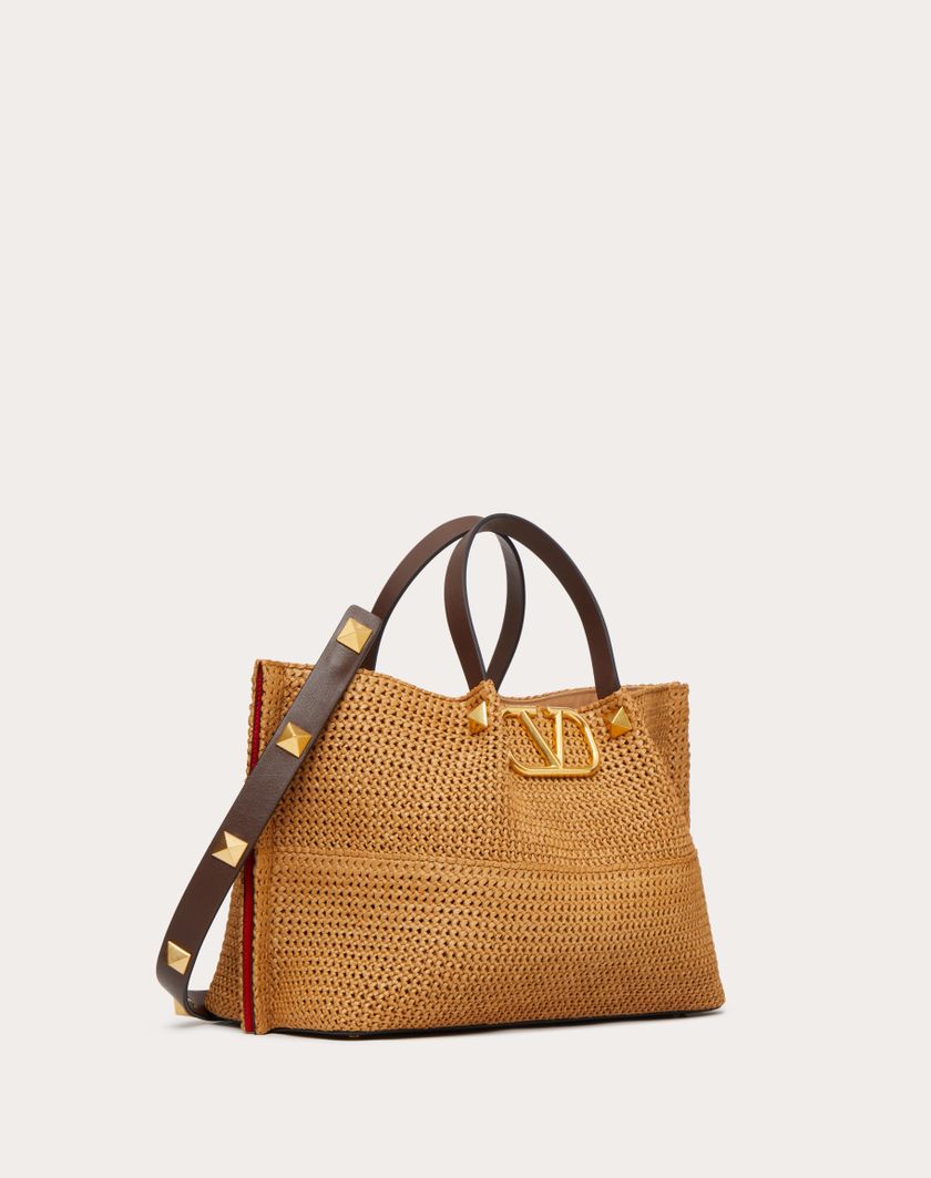 Valentino Handbags Borsa Shopping Media In Rafia Sintetica per Donna in Biscotto/cioccolato | Valentino IT Prezzo Ridotto