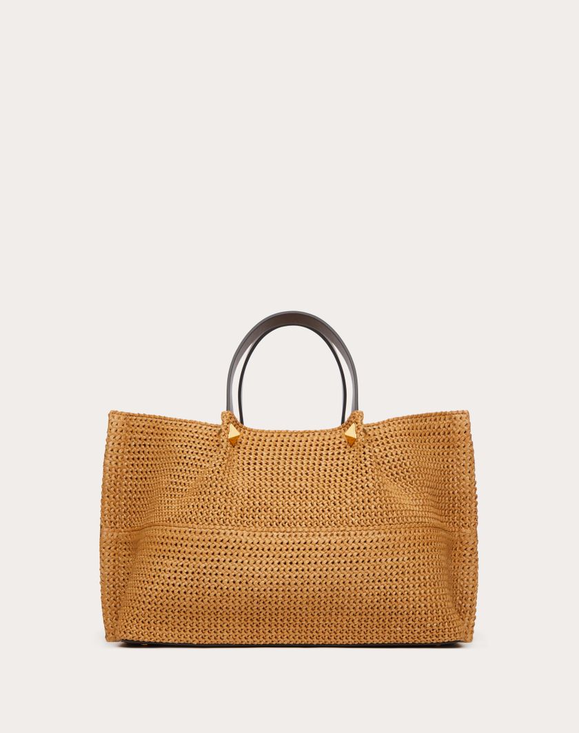 Valentino Handbags Borsa Shopping Media In Rafia Sintetica per Donna in Biscotto/cioccolato | Valentino IT Prezzo Ridotto