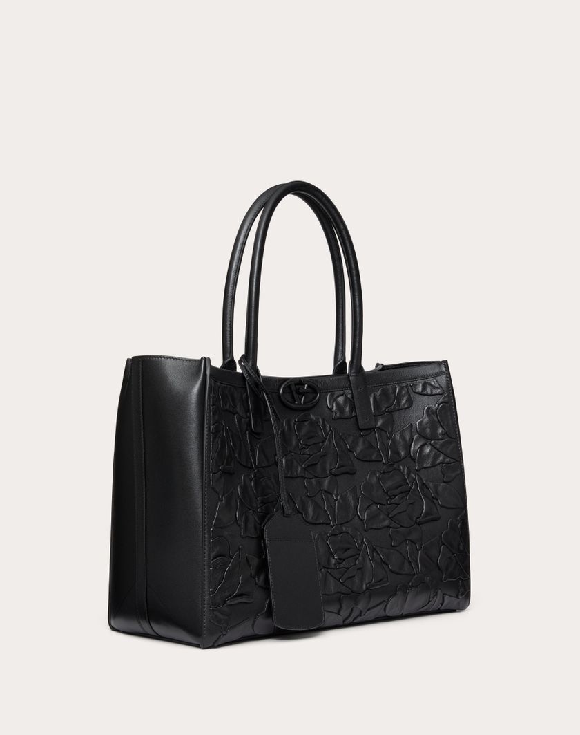 Valentino Handbags Borsa Shopping Media Vlogo Locker Tote In Pelle Con Rose Ricamate per Donna in Nero | Valentino IT Novità