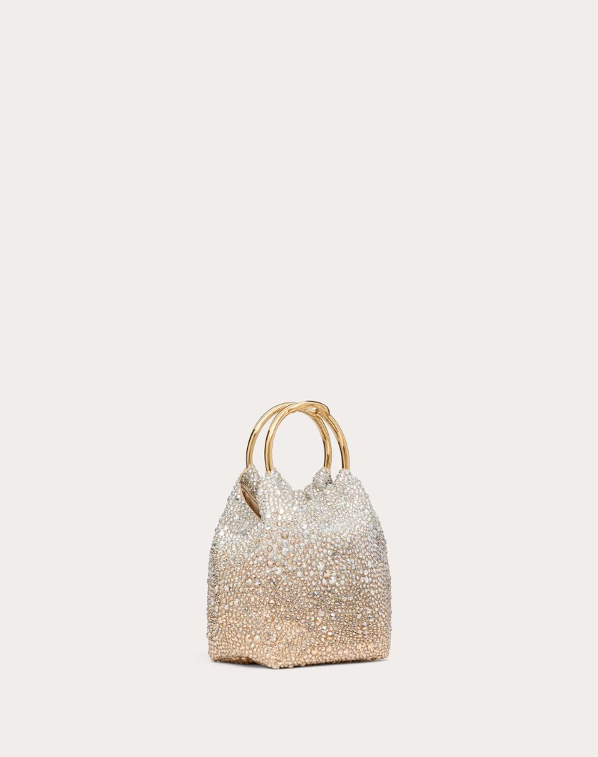 Valentino Handbags Borsa Piccola A Secchiello Valentino Garavani Carry Secrets Ricamata per Donna in Nocciola/crystal/oro | Valentino IT Saldi