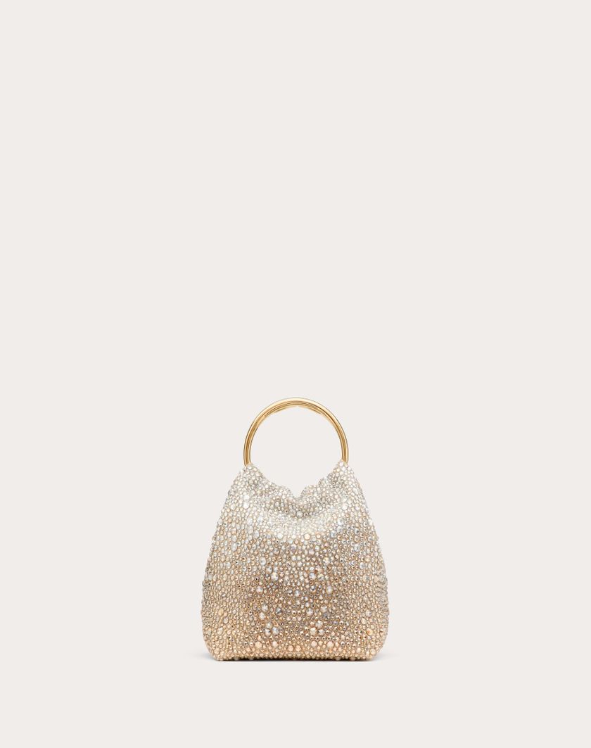 Valentino Handbags Borsa Piccola A Secchiello Valentino Garavani Carry Secrets Ricamata per Donna in Nocciola/crystal/oro | Valentino IT Saldi