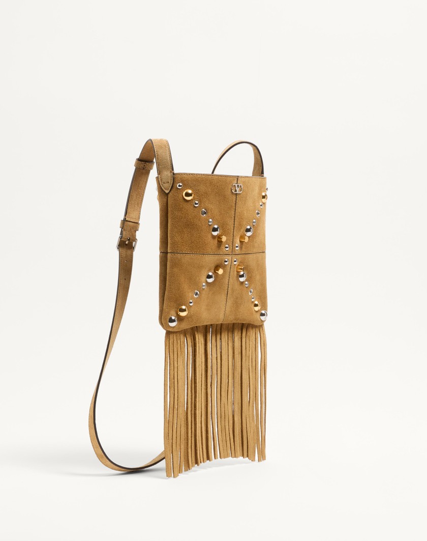 Valentino Handbags Borsa A Spalla Piccola Valentino Garavani Nellcôte In Suede Con Frange per Donna in Havana Beige | Valentino IT Hotsell