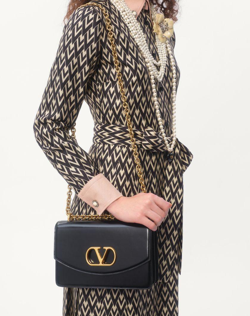 Valentino Handbags Abito Midi In Twill Toute La V per Donna in Nero/avorio | Valentino IT Vendita Economica