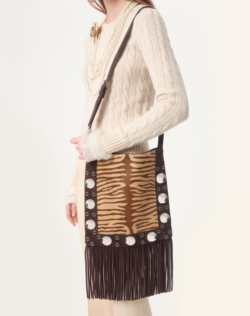 Valentino Handbags Borsa A Spalla Valentino Garavani Nellcôte In Vitello Effetto Pony Animalier Con Frange per Donna in Beige/marrone | Valentino IT Negozio