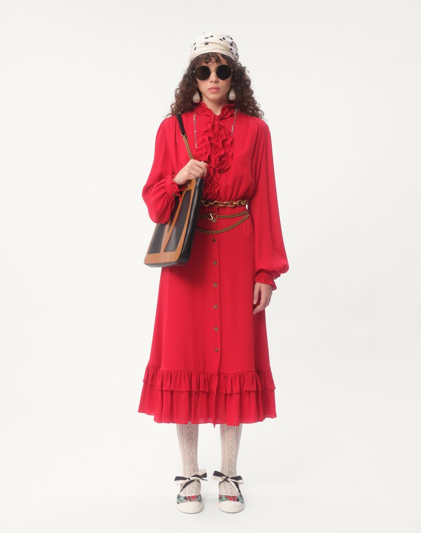 Valentino Handbags Abito Midi In Georgette per Donna in Rosso | Valentino IT 2025