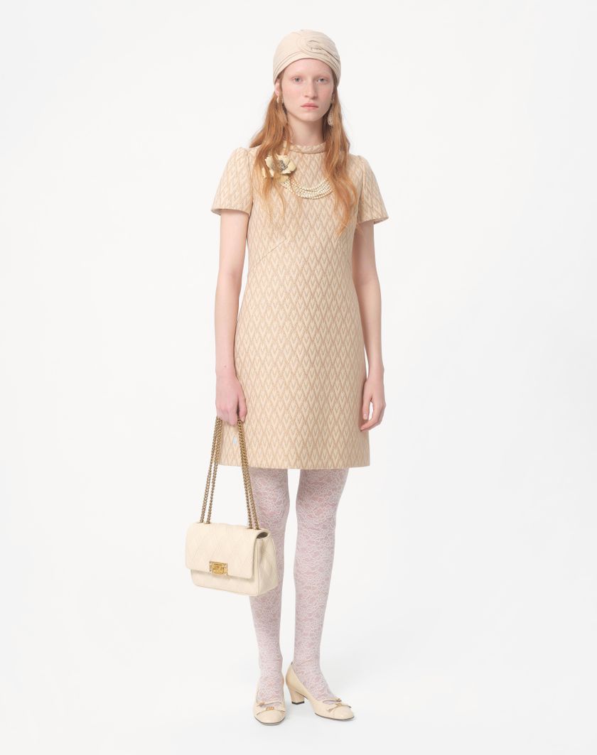 Valentino Handbags Abito Corto In Lurex Jacquard Toute La V per Donna in Avorio/oro | Valentino IT Soddisfazione Garantita