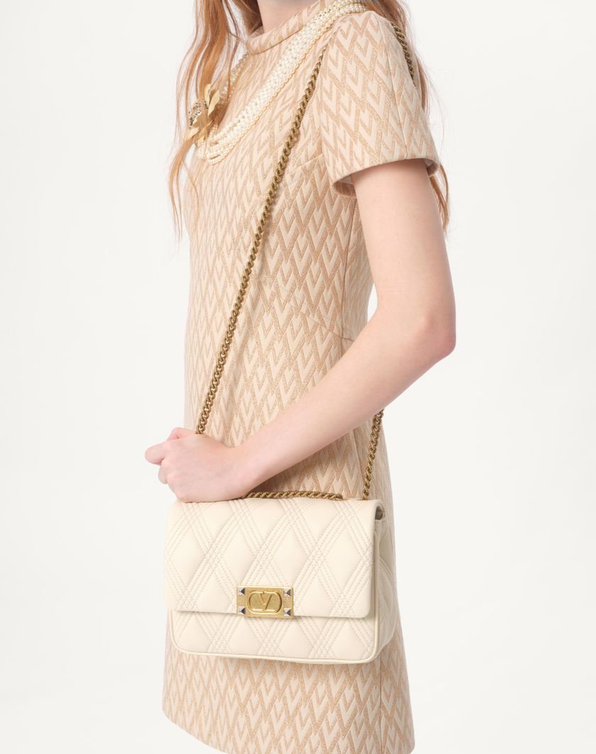 Valentino Handbags Abito Corto In Lurex Jacquard Toute La V per Donna in Avorio/oro | Valentino IT Soddisfazione Garantita