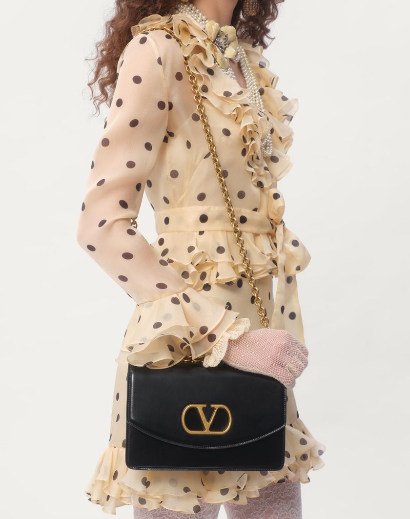 Valentino Handbags Abito Corto In Organza Stampa Pois Spots per Donna in Avorio/nero | Valentino IT Qualità Garantita