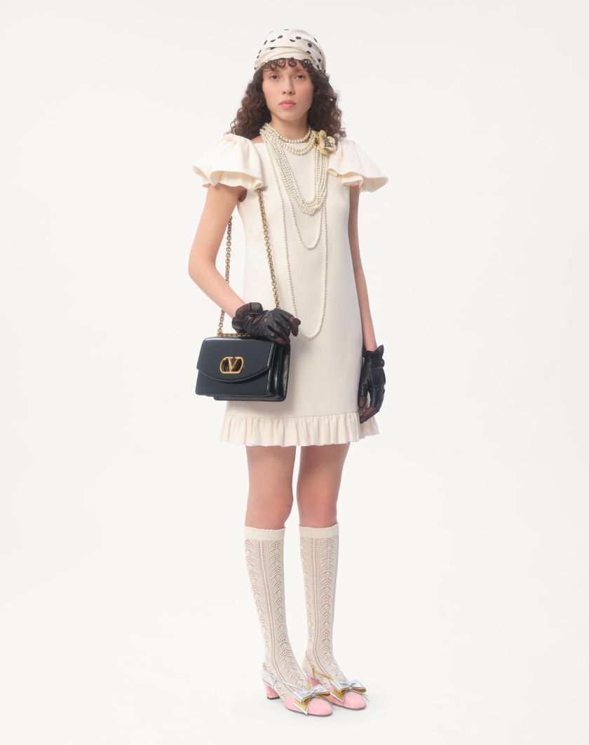 Valentino Handbags Abito Corto In Crepe Couture per Donna in Avorio | Valentino IT Acquista Ora