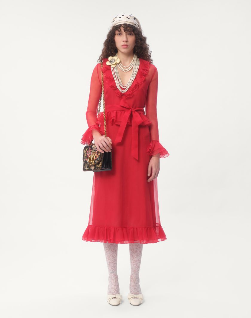 Valentino Handbags Abito Midi In Organza per Donna in Rosso | Valentino IT Sottocosto