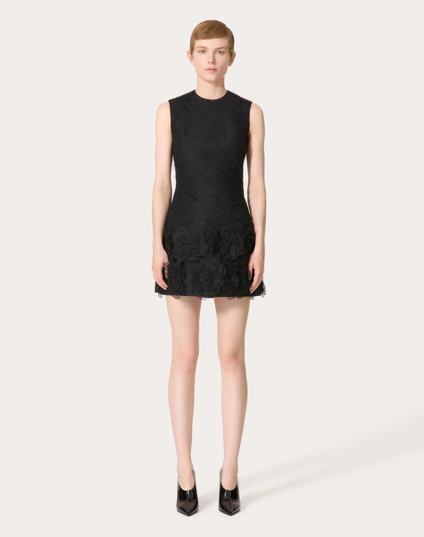 Valentino Handbags Abito Corto In Tulle Illusione Ricamato per Donna in Nero | Valentino IT Outlet