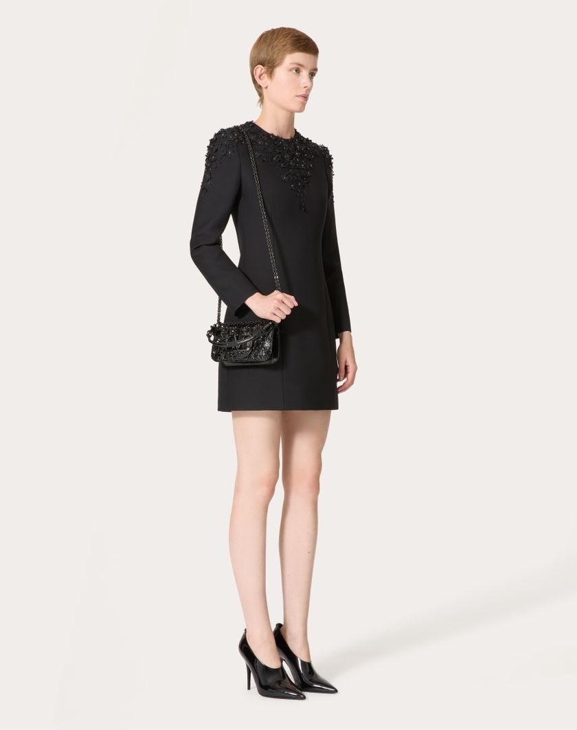 Valentino Handbags Abito Corto In Crepe Couture Ricamato per Donna in Nero | Valentino IT Offerte