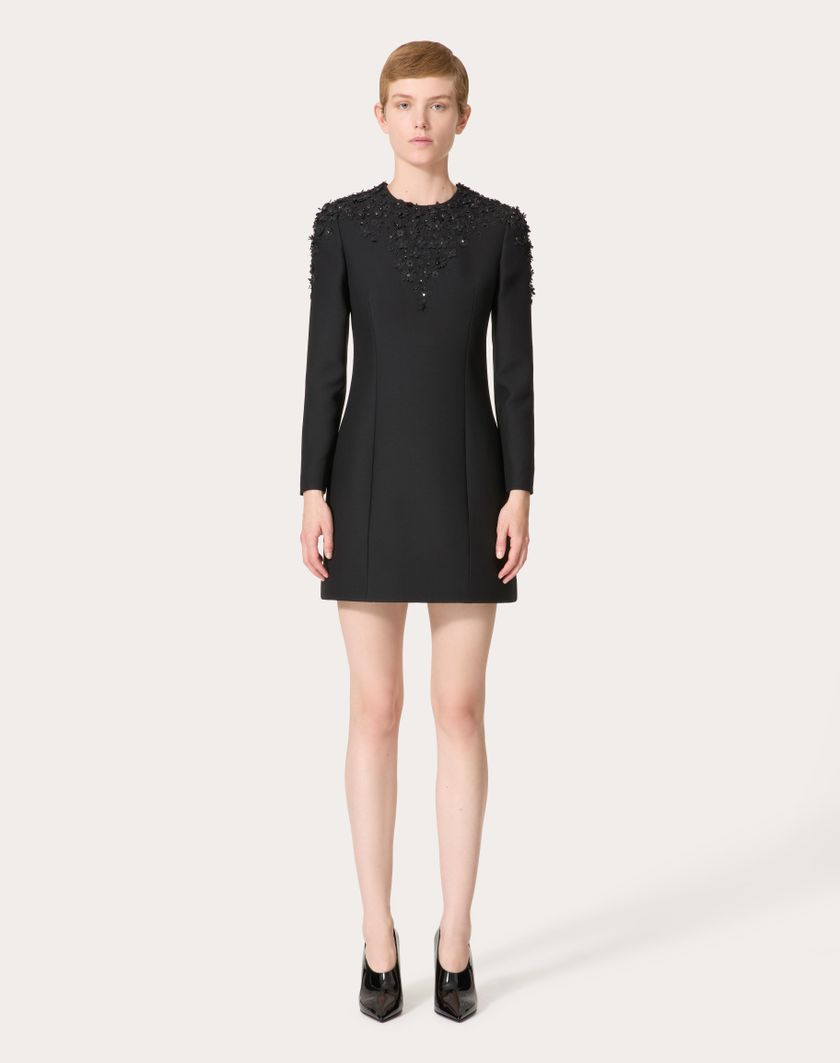 Valentino Handbags Abito Corto In Crepe Couture Ricamato per Donna in Nero | Valentino IT Offerte