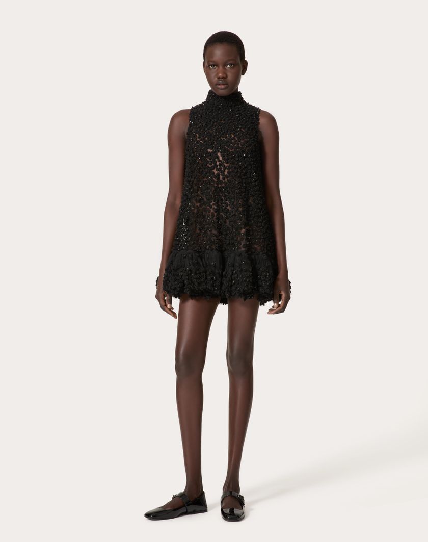 Valentino Handbags Abito Corto In Tulle Illusione Ricamato per Donna in Nero | Valentino IT I Più Venduti