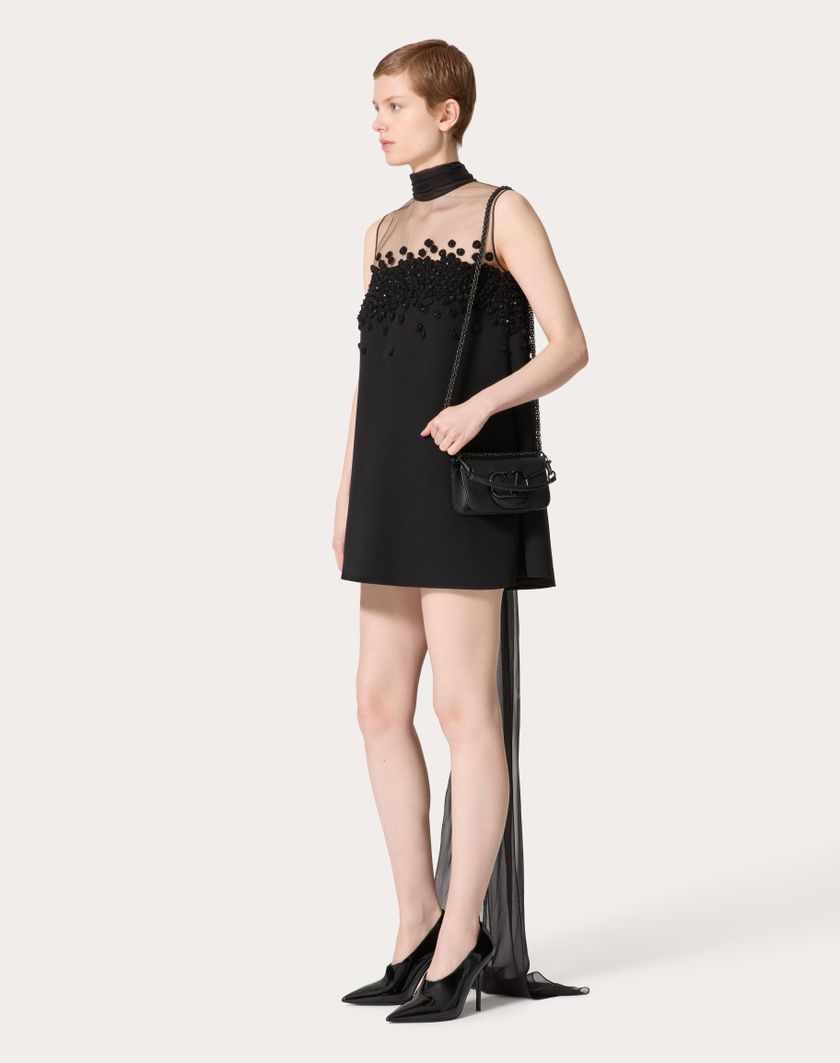 Valentino Handbags Abito Corto In Structured Couture Ricamato per Donna in Nero | Valentino IT Vendite Flash
