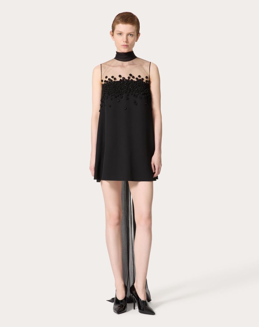 Valentino Handbags Abito Corto In Structured Couture Ricamato per Donna in Nero | Valentino IT Vendite Flash