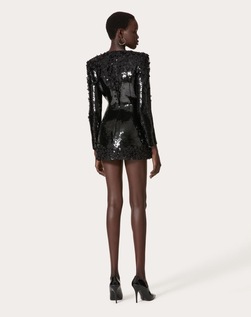 Valentino Handbags Abito Corto In Crepe Couture Ricamato per Donna in Nero | Valentino IT Moda