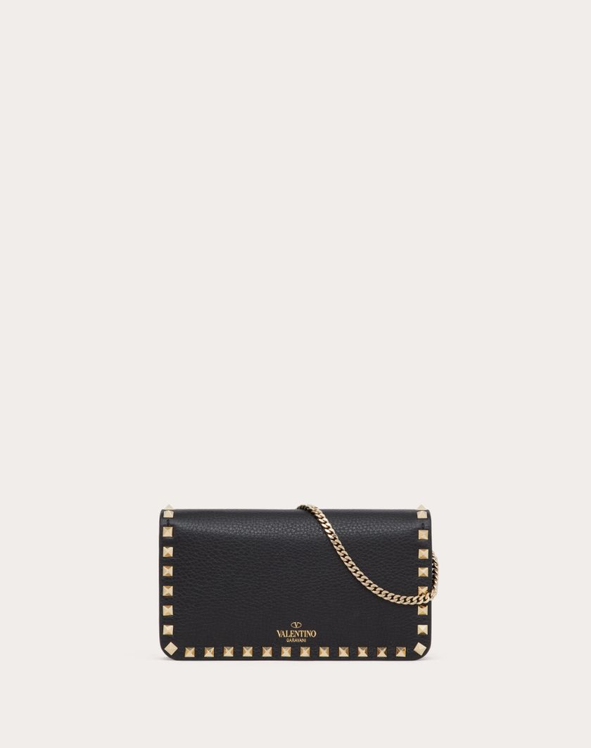 Valentino Handbags Pouch Con Catena Rockstud In Vitello Granato per Donna in Nero | Valentino IT Qualità Garantita