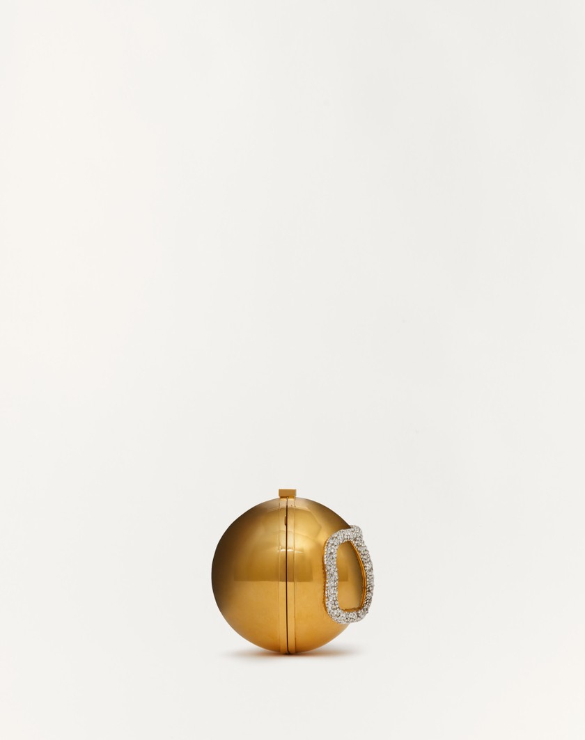 Valentino Handbags Minaudière Vlogo Signature In Metallo E Cristalli Swarovski® per Donna in Antique Brass/crystal | Valentino IT Saldi Di Fabbrica