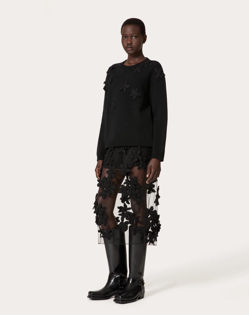 Valentino Handbags Gonna Midi In Tulle Illusione Ricamata per Donna in Nero | Valentino IT 2025
