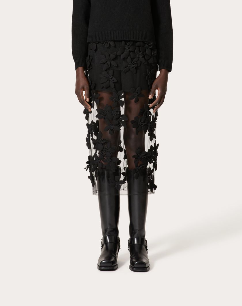 Valentino Handbags Gonna Midi In Tulle Illusione Ricamata per Donna in Nero | Valentino IT 2025