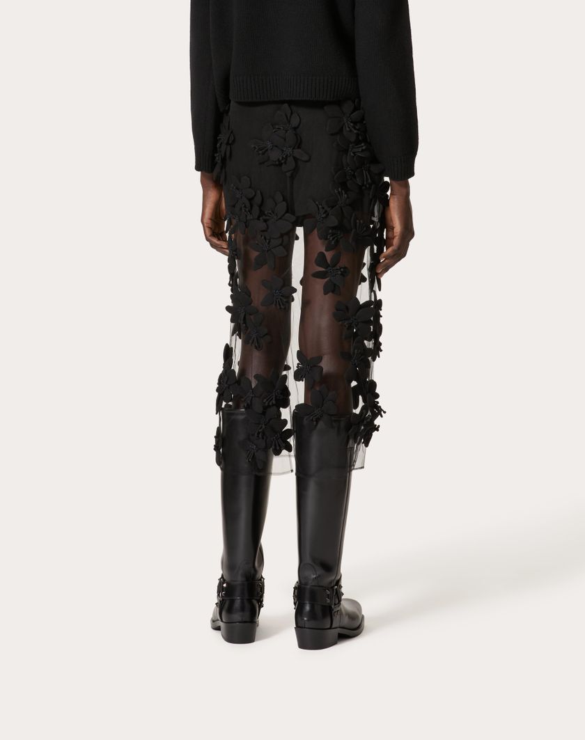 Valentino Handbags Gonna Midi In Tulle Illusione Ricamata per Donna in Nero | Valentino IT 2025