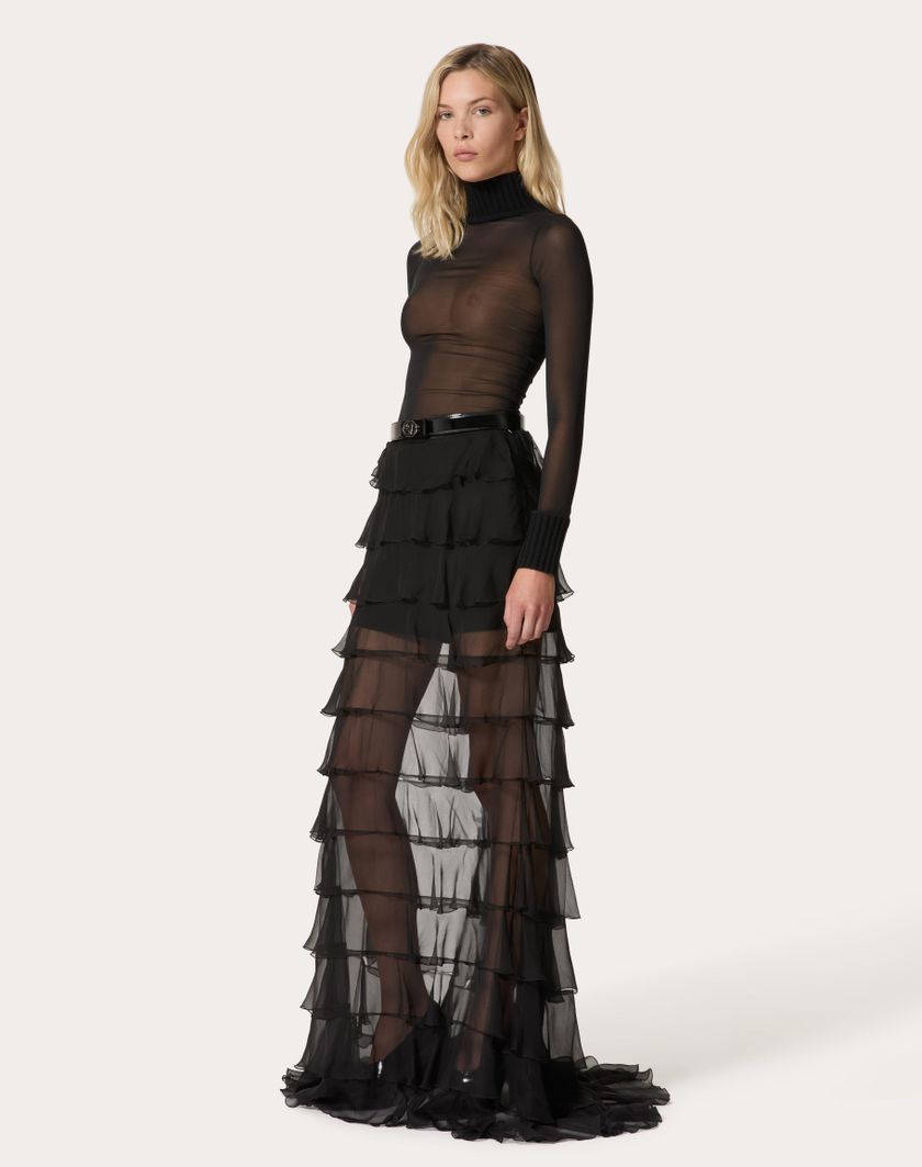 Valentino Handbags Gonna Lunga In Chiffon per Donna in Nero | Valentino IT Qualità