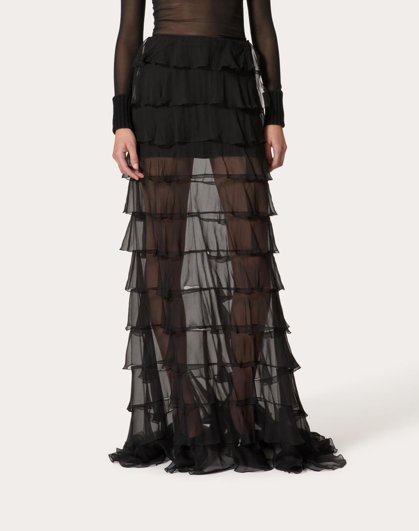 Valentino Handbags Gonna Lunga In Chiffon per Donna in Nero | Valentino IT Qualità